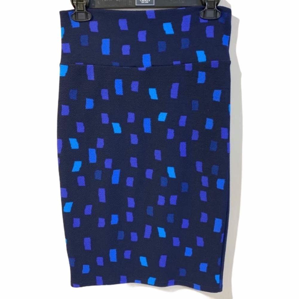 Lularoe Navy Blue Square Print Cassie Stretch Pencil Skirt - Size XS